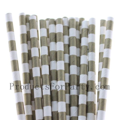 Eco-friendly Gold Striped Paper Drinking Straws for Christmas Party, Baby Shower, Birthday Party Free Shipping