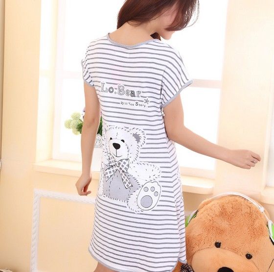 Lovely sleepshirts women nightgowns lady's pajamas Modal lounge striped carton bear 