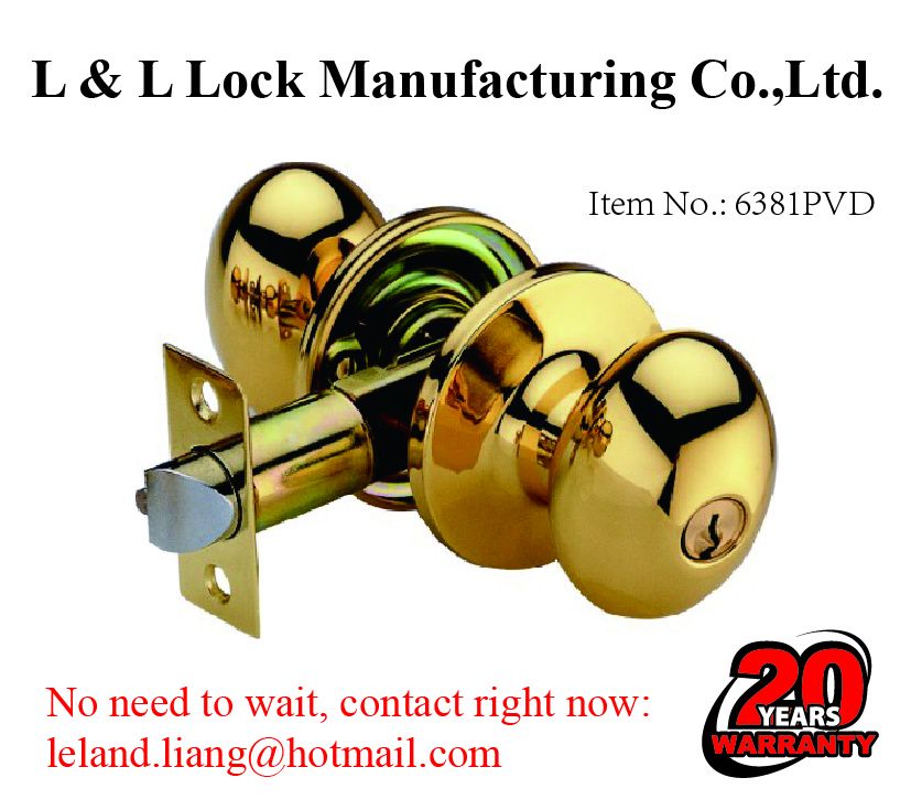 Tubular knob lock with 3 brass Yale keys lock system