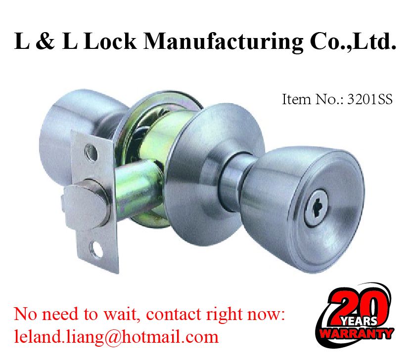 Cylindrical knob lock with 3 brass Yale keys