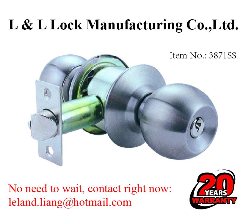 Cylindrical knob lock with 3 brass Yale keys