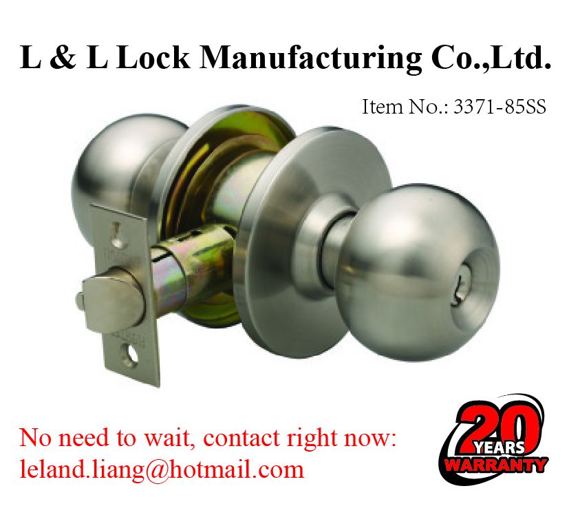 Cylindrical knob lock with 3 brass Yale keys