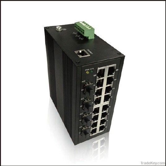 DIN Rail Mount Industrial Fiber Switch with 16 Tx Port+4 FX ports