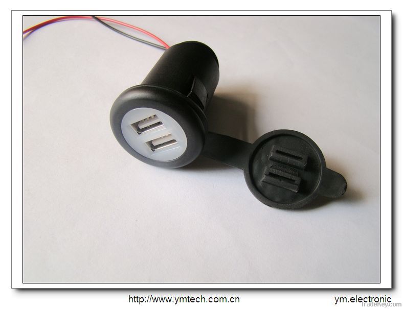 Female socket usb car charger with protective cap