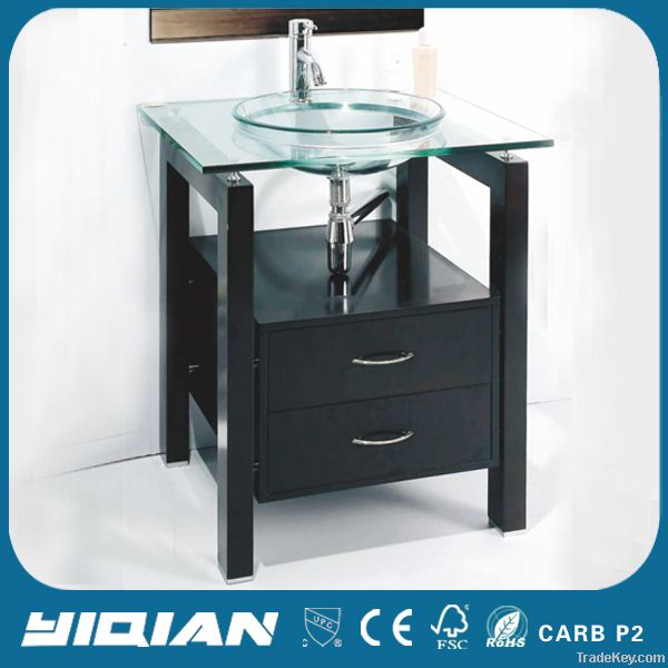 Modern MDF Bathroom Cabinet Tempered Glass Basin Vanity