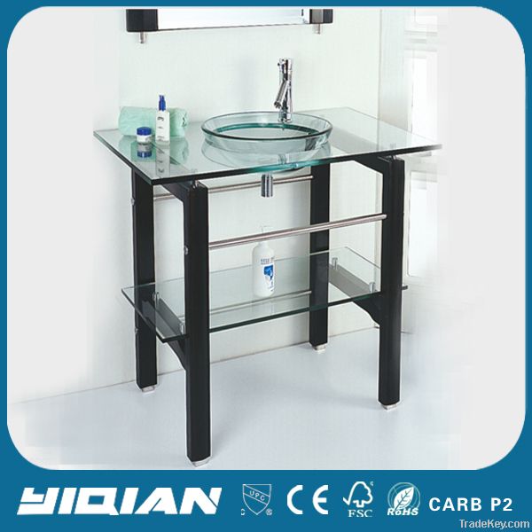 Modern Bathroom Cabinet Floor Mounted Tempered Glass Basin Vanity