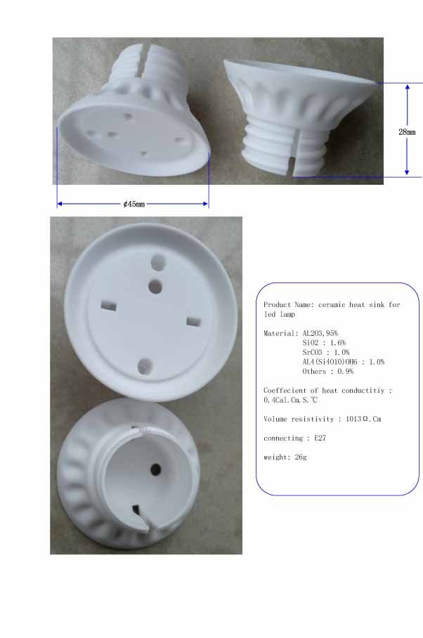 3W LED ceramic housing, ceramic heat sink for led lamp