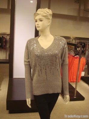 women's sweater, v-neck longsleeve , knitwear, pullover, sequins