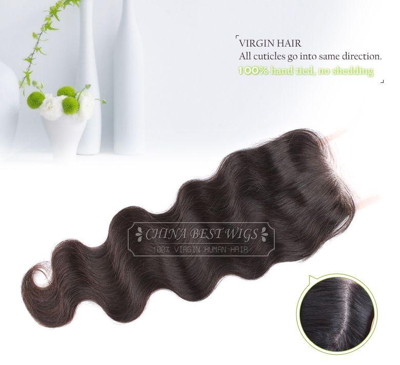 Brazilian Virgin hair Body wave silk base closure 3.5 x 4" natural scalp closure 10-18inch 