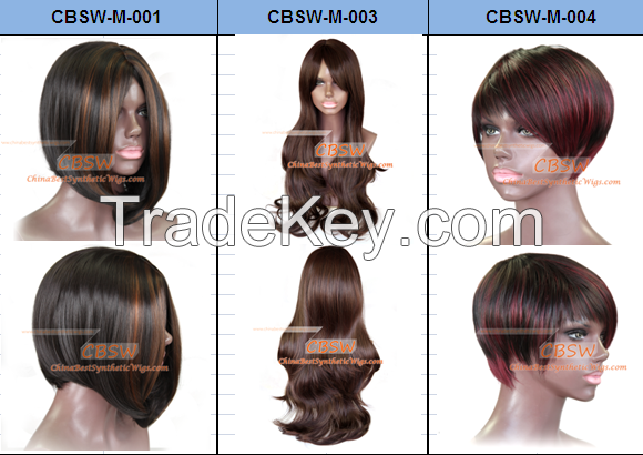 Cheap top quality long curl 27r/613 mix color top grade kanekalon lace front synthetic wig