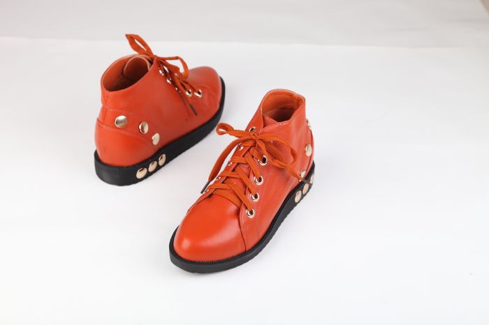 Newest women flat 3 color orange/chestnut/black genuine leather martin short boots