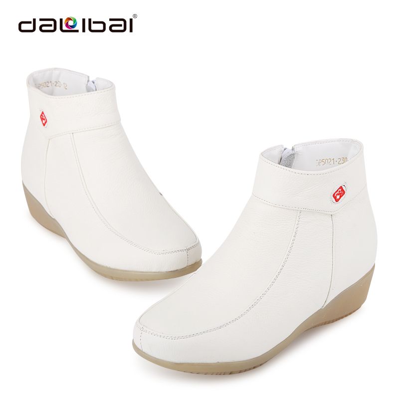 2013 Winter white genuine leather nursing/nurse ankle boots 