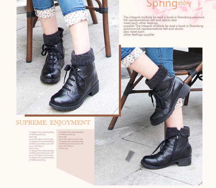Newest free shipping winter women genuine leather black martin short boots
