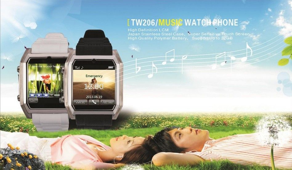 TW206 With Quad Band Single SIM Bluetooth 1.3MP Camera 1.5 inch HVGA Touch Screen Watch Phone  