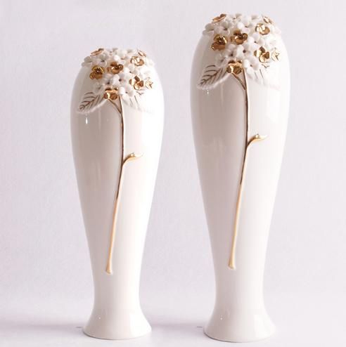 Decorative Ceramic Vase With Hand-Made Golden Flowers