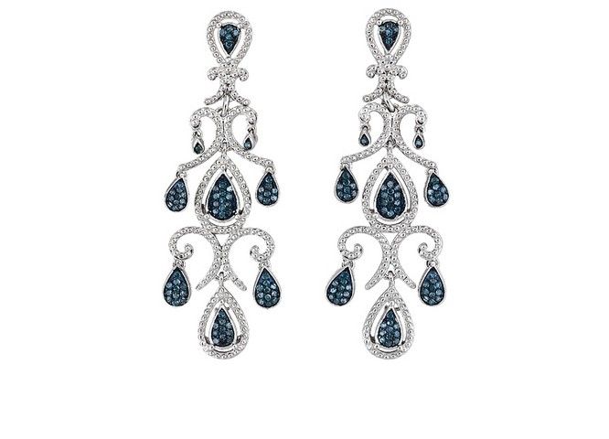 Blue Velvet Diamond Rhodium Over Dangle Earrings,Fashion Earrings,925 Silver Jewelry