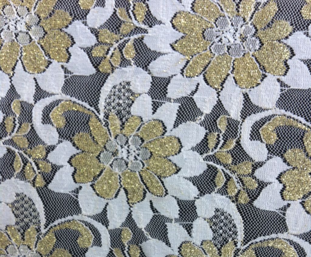 Golden silk flower lace fabric