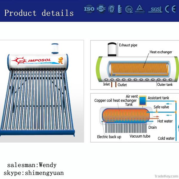 All Glass Tube Copper Coil Solar Water Heating System/Solar Energy