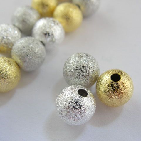 Silver or Gold 8mm Glitter Metal Round Beads Findings