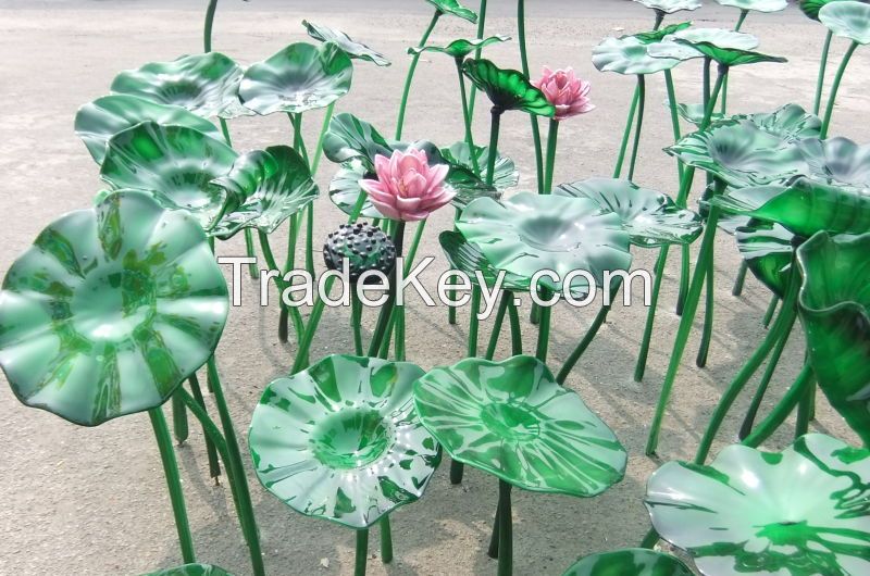 Large Outdoor Garden Glass Lotus Flower Combination Simulated Plant Sculpture