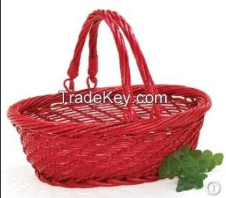 Handmade Wicker Basket With Folded Handle.