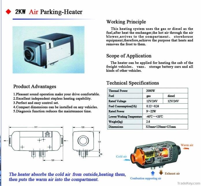 2 kw or 5kw gas or diesel air parking heater