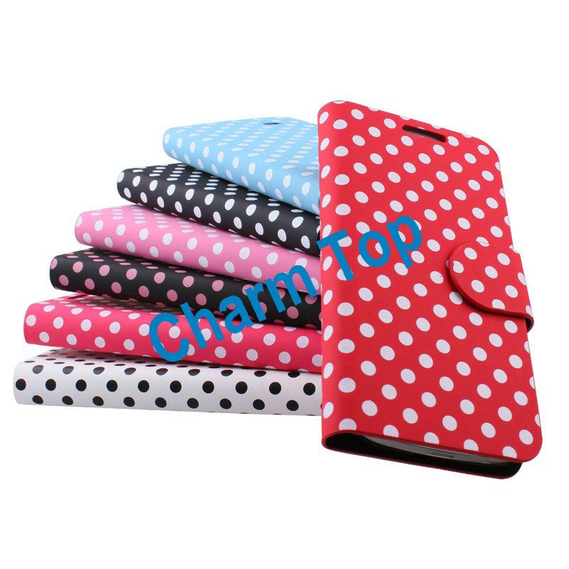 Polka Dots Leather Wallet Case for Samsung i9190 Galaxy S4 Mini