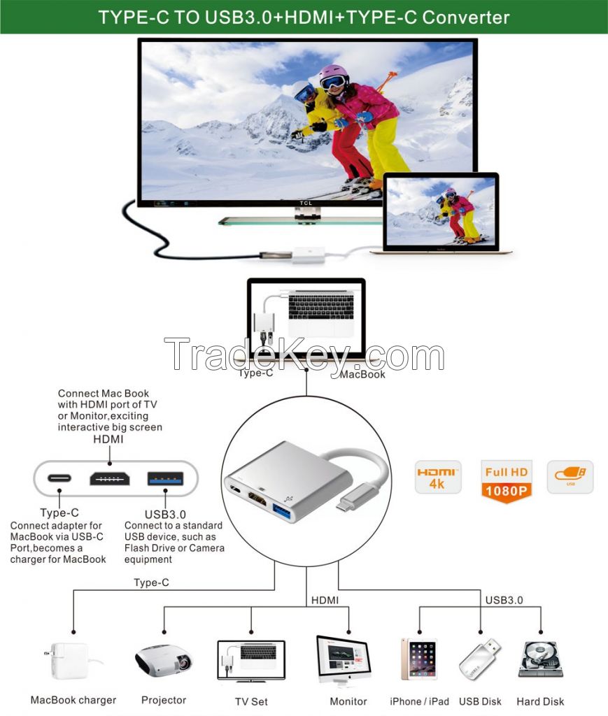 MAX-765  TYPE-C TO USB3.0+HDMI+TYPE-C Connector Converter