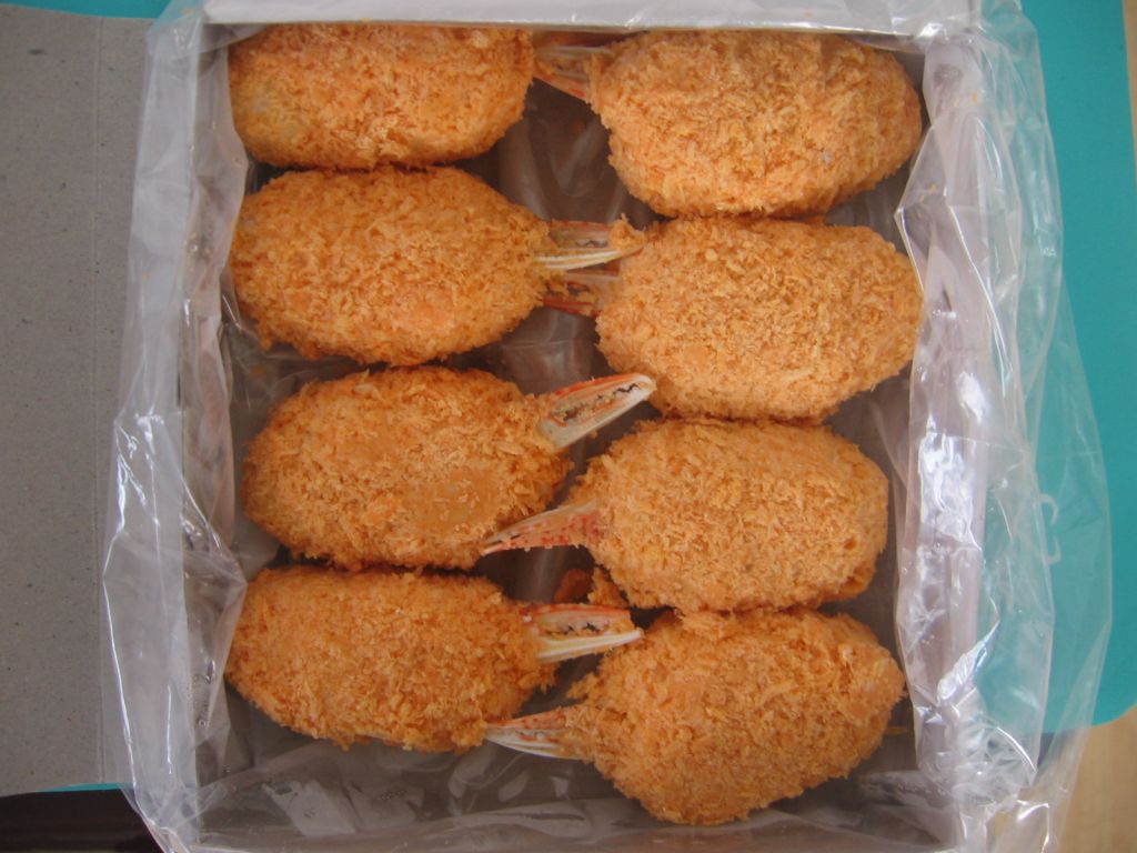 Breaded pollock fillet and breaded crab claw