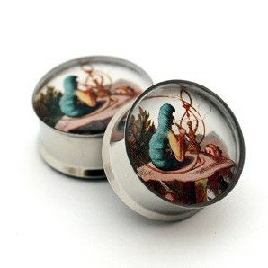 Stainless Steel Alice in Wonderland Picture Ear Plug Tunnle Fashion Body Piercing Jewelry