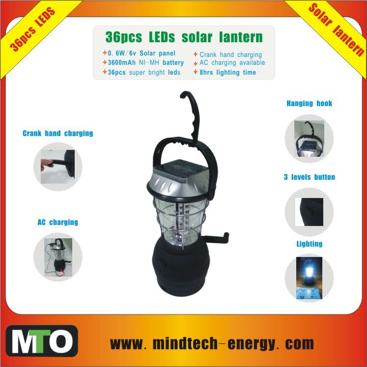 36pcs Solar lanterns with hook hanging 3 way charging as solar panel AC and hank crank