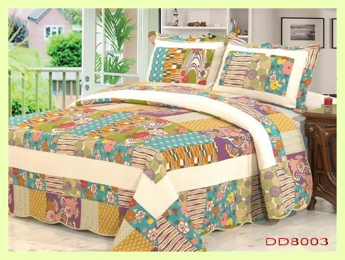 Patchwork Polyester Bedding Sets 100% Cotton Patchwork Quilt 3PCS & 4 PCS Bed Setting