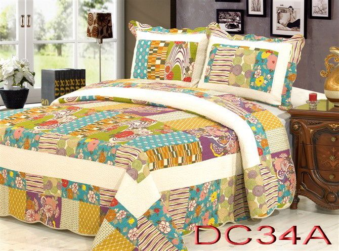 plaid patchwork bedding sets 100% Cotton Patchwork Quilt 3PCS & 4 PCS Bed Setting