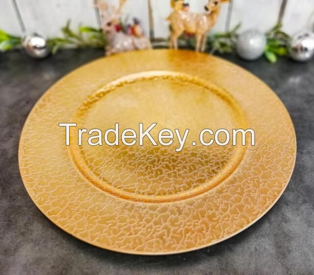 Premier Housewares Charger Plates 33cm Gold Decorative Charge Plates Flat Style