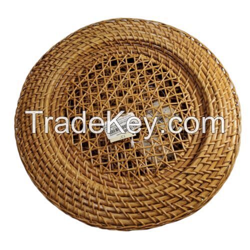 Rattan Wicker Charger Dinner Plate Holder Brown Woven Round Boho Decor NWT 4pcs