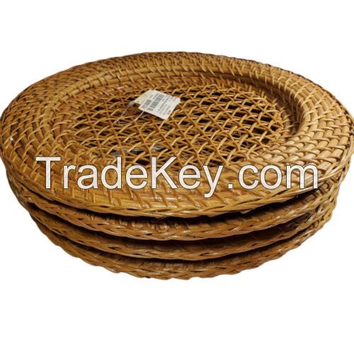 Rattan Wicker Charger Dinner Plate Holder Brown Woven Round Boho Decor NWT 4pcs