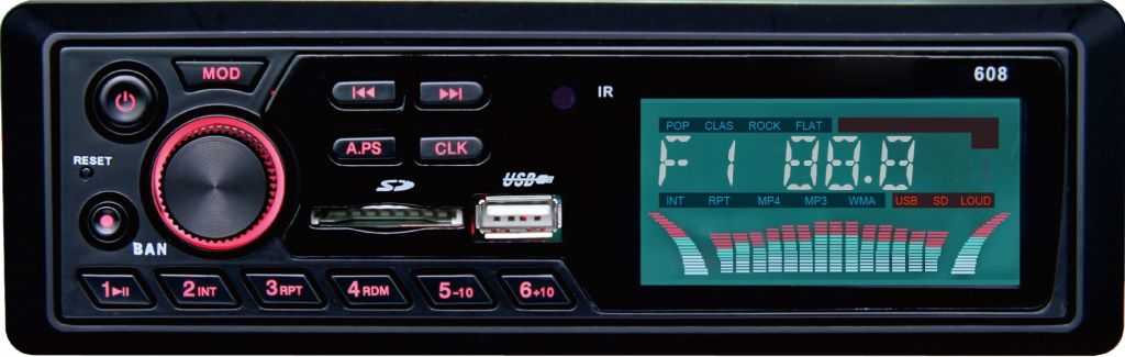 Specifications  1.Detachable panel  2. With USB/SD/MMC port  3. Electronic tuning FM Radio preset 18 FM stations  4. Treble/Bass/Balance/Fade/Vol control  5. EQ preset: POP/JAZZ/ROCK/CLASSIC  6. Digital LCD display  7. Remote Control  8. Front AUX IN JACK