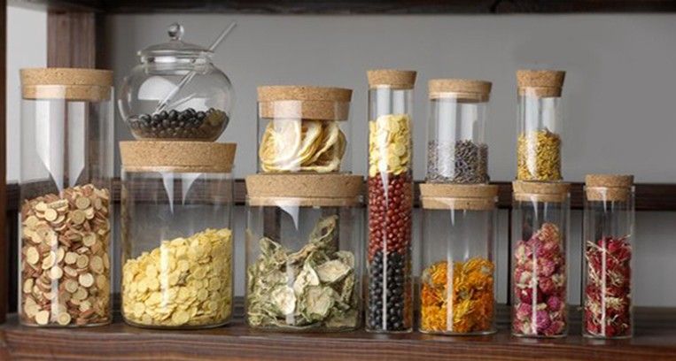 Borosilicate glass storage food Containers jars with cork lid