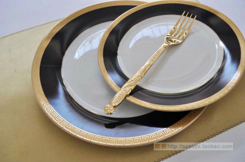 Black Glaze Ceramic Plate Set of 2 fit for Hotel,Model Houses and Family