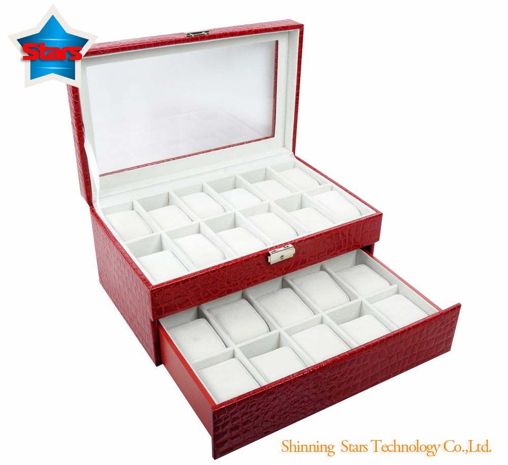 22 Pcs Wooden Watch Box with Drawer with Red Color