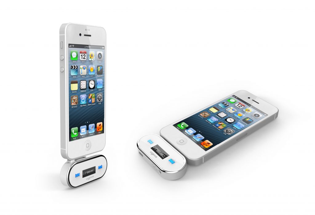 FM Transmitter for iPhone 5 and Other Audio Device with Earphone Port;
