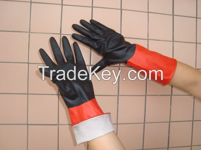 Bi-color rubber latex household cleaning glove