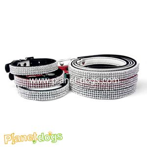 Rhinestone dog collar and leads leather