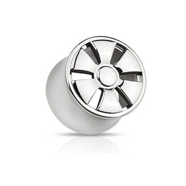 316L Surgical Steel 6-Spoke Wheel Design Double Flared Hollow Tunnel Plug