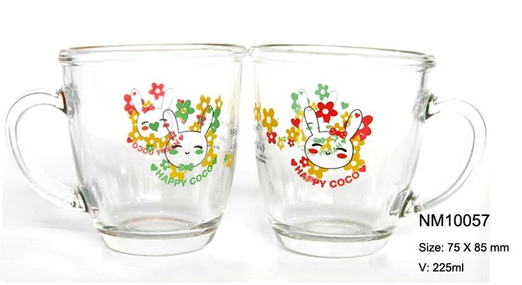 glass mug, glass cup with handle, water glass cup, printing glass mug