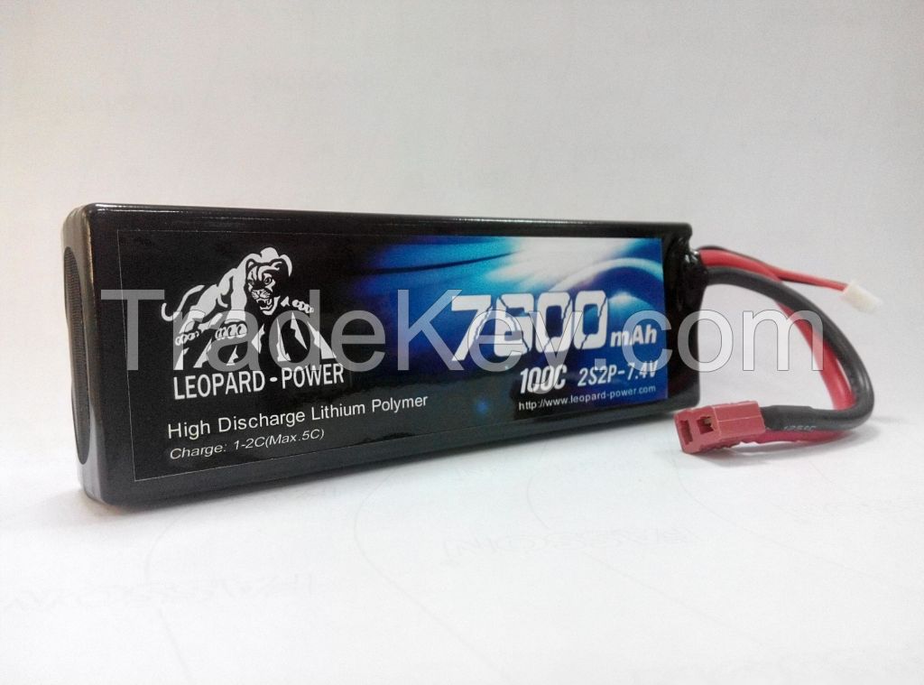 Leopard Power lipo battery 7600 100C 2S2P for RC model, RC car 