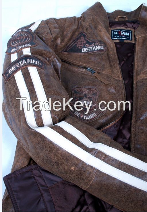 Leather Jacket men brown with stripes