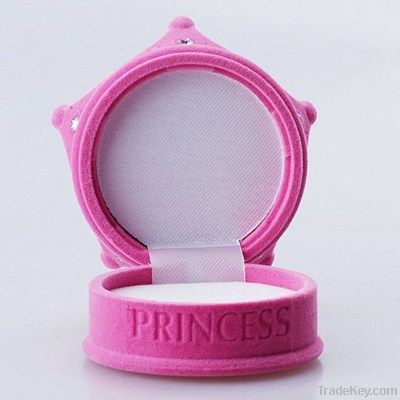 cute princess crown pink flocking jewelry box