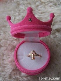 cute princess crown pink flocking jewelry box