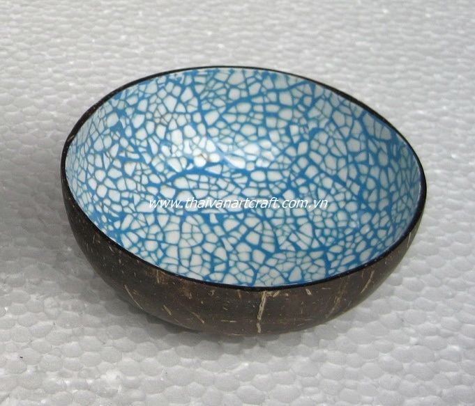 High quality Vietnam handicraft product blue lacquered coconut bowl